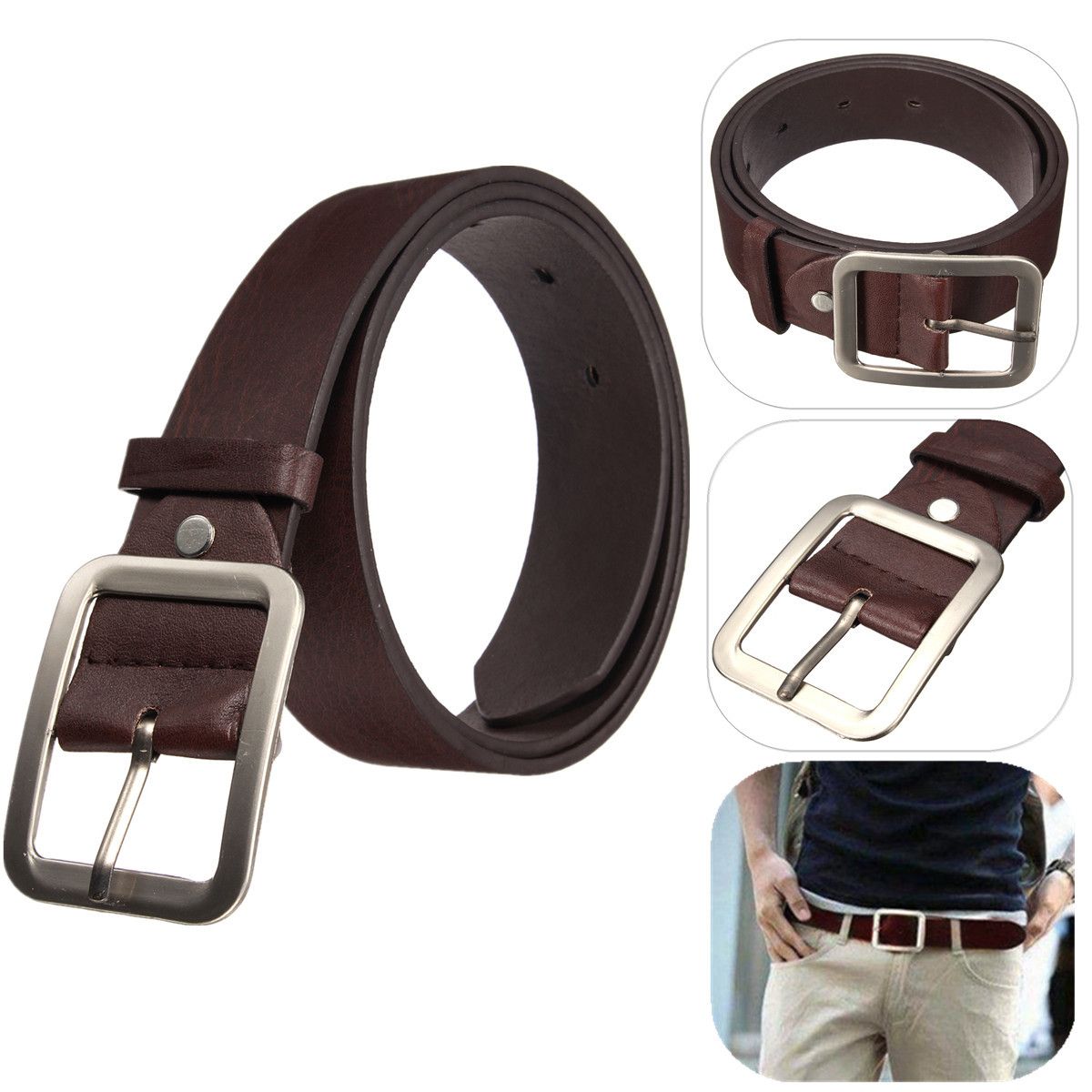 Fashion Men's WaistBand Fashion Leather Classic Casual Dress Pin Belt Waist Strap Belts Coffee - Dark brown