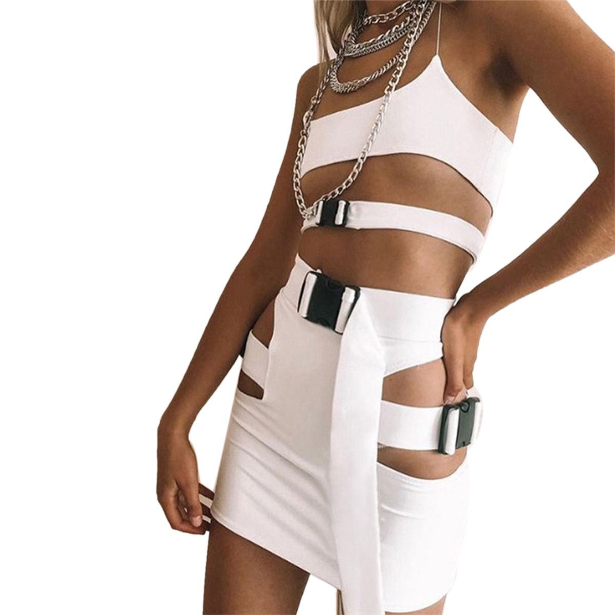 2021 Women fashion Hollow Out Buckle Skirt Ladies Fashion Solid Color Skirts for Party Club