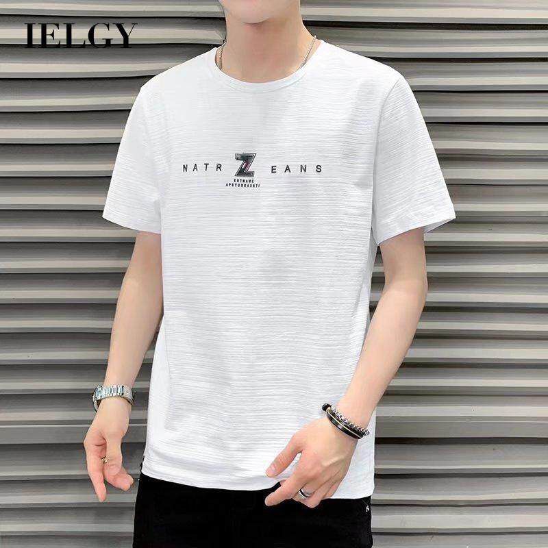 IELGY Men's Short Sleeve T-Shirt Round Neck Letter Casual Bottoming
