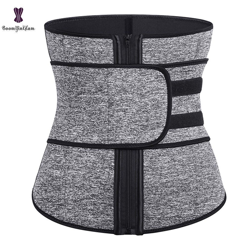 Neoprene Waist Trainer Cincher Front Zipper Hook & Loop Corset Black Gray Sport Shapewear