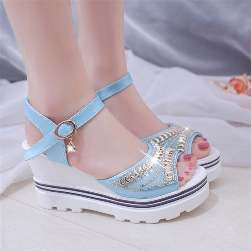 New wedge with female sandals fish mouth buckle with flat bottom platform waterproof platform thick bottom cake women's shoes