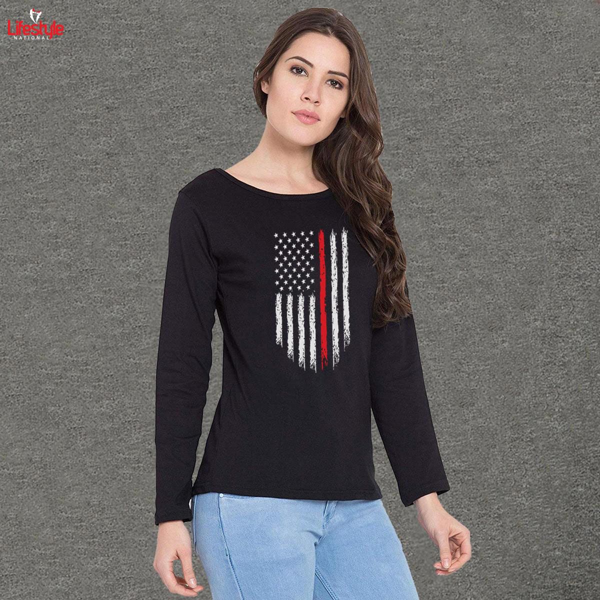 Black Cotton Women Full Sleeve T-Shirt Code-LN5111T
