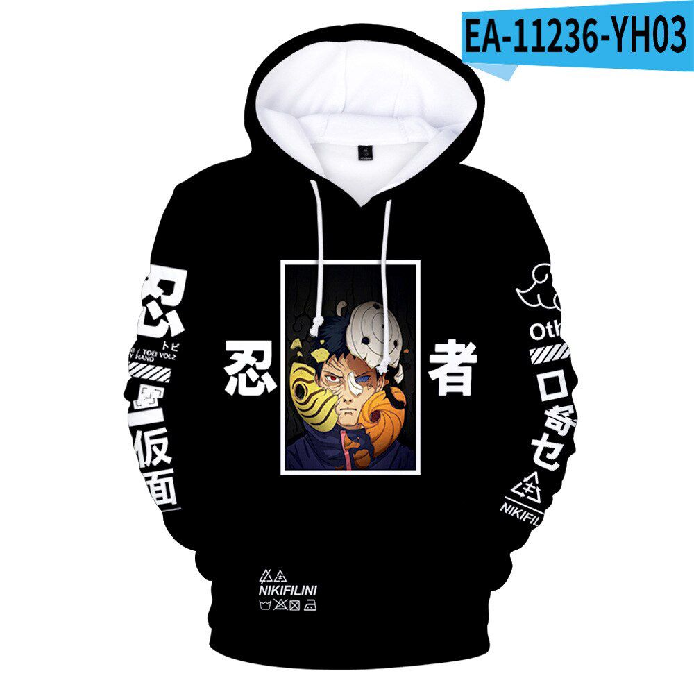 Black 3D Hoodie Hatake Kakashi Sweatshirts Hoodies Boys/girls Ninja Long Sleeve Anime Akatsuki Sasuke Clothes Clothing
