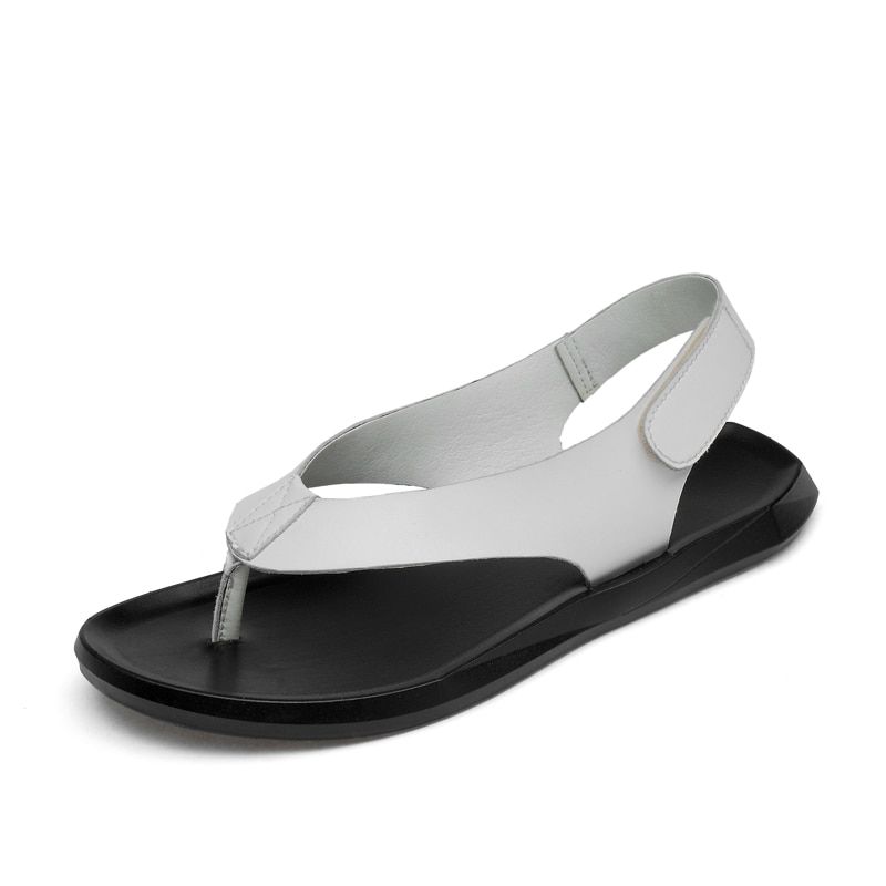 EOFK Summer Men  Leather Sandals New Design Fashion Casual Black Slip on Sandals Leather Flip Flops Man Men's Flat Rubber