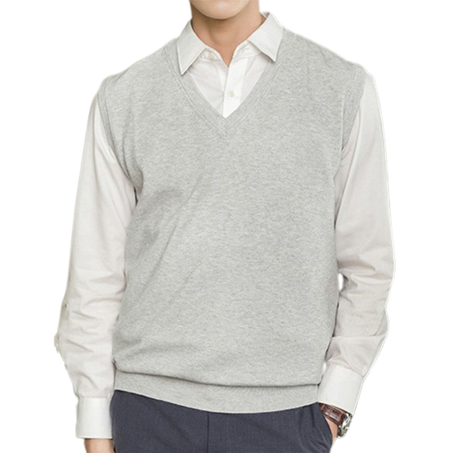 Men Knitted Vest Wear-resistant Men Solid Color V-neck Pullover Waistcoat