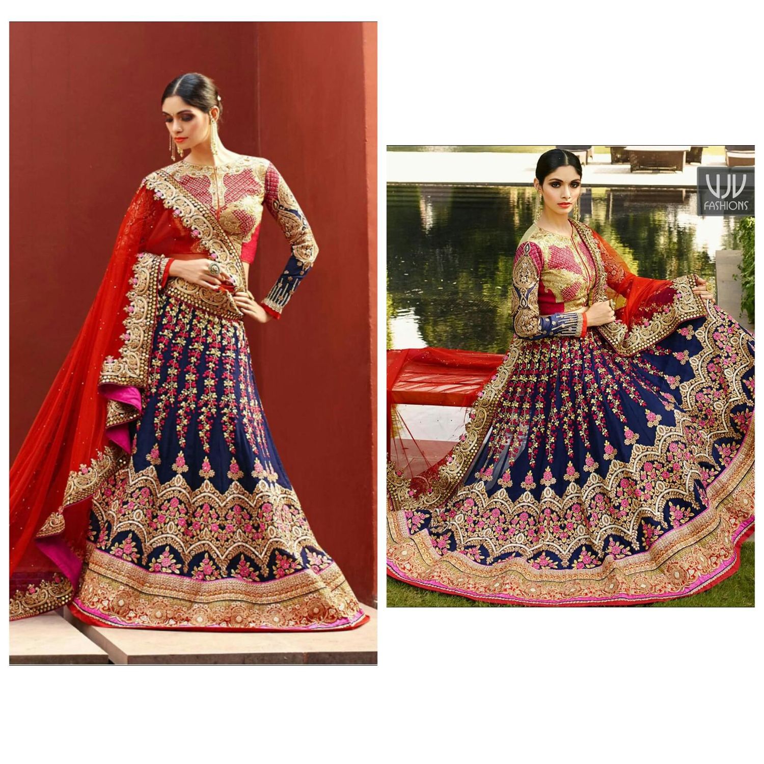 Exclusive Unstitch Blue and Pink.Golden Georgette Embroidery Gown For Women