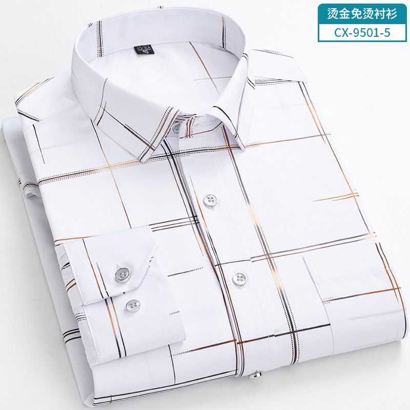 Luxury Smooth Soft Non Iron Men's Long Sleeve Dress Shirt Designer Fashion Plaid Printing Male Business Formal Shirts Casual