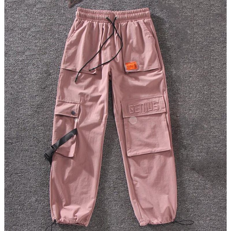 Autumn Streetwear embroidery Cargo Pants Women BF Loose Big Pocket Hearm Pants High Waist Loose Female Trousers