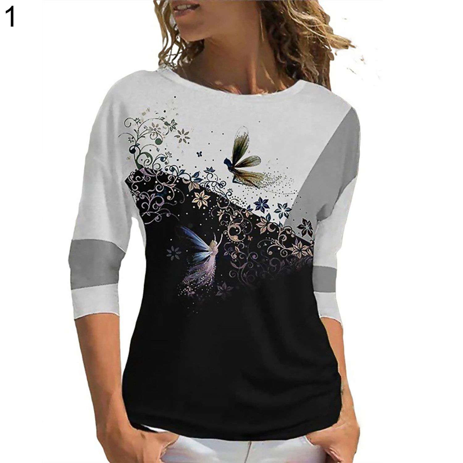 Tee Shirt Comforle Patchwork Round Neck Tee Shirt