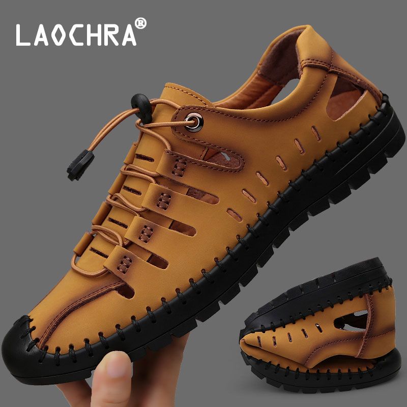 Summer Men Sandals Leather Fashion Beach Sandals Non Slip Soft Sole Casual Shoes For Men Slip On Flat Sandals Men