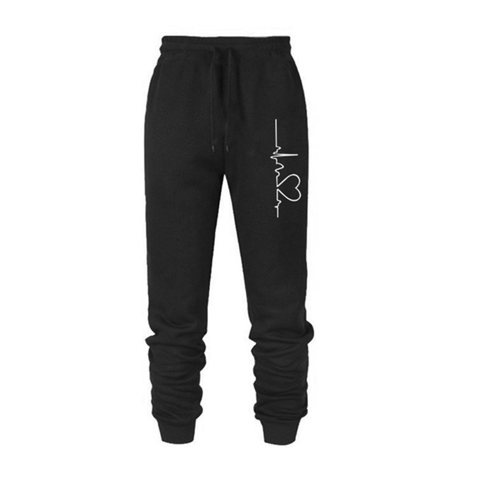 Sweatpants Side Pockets Heart Print Drawstring Casual Pants