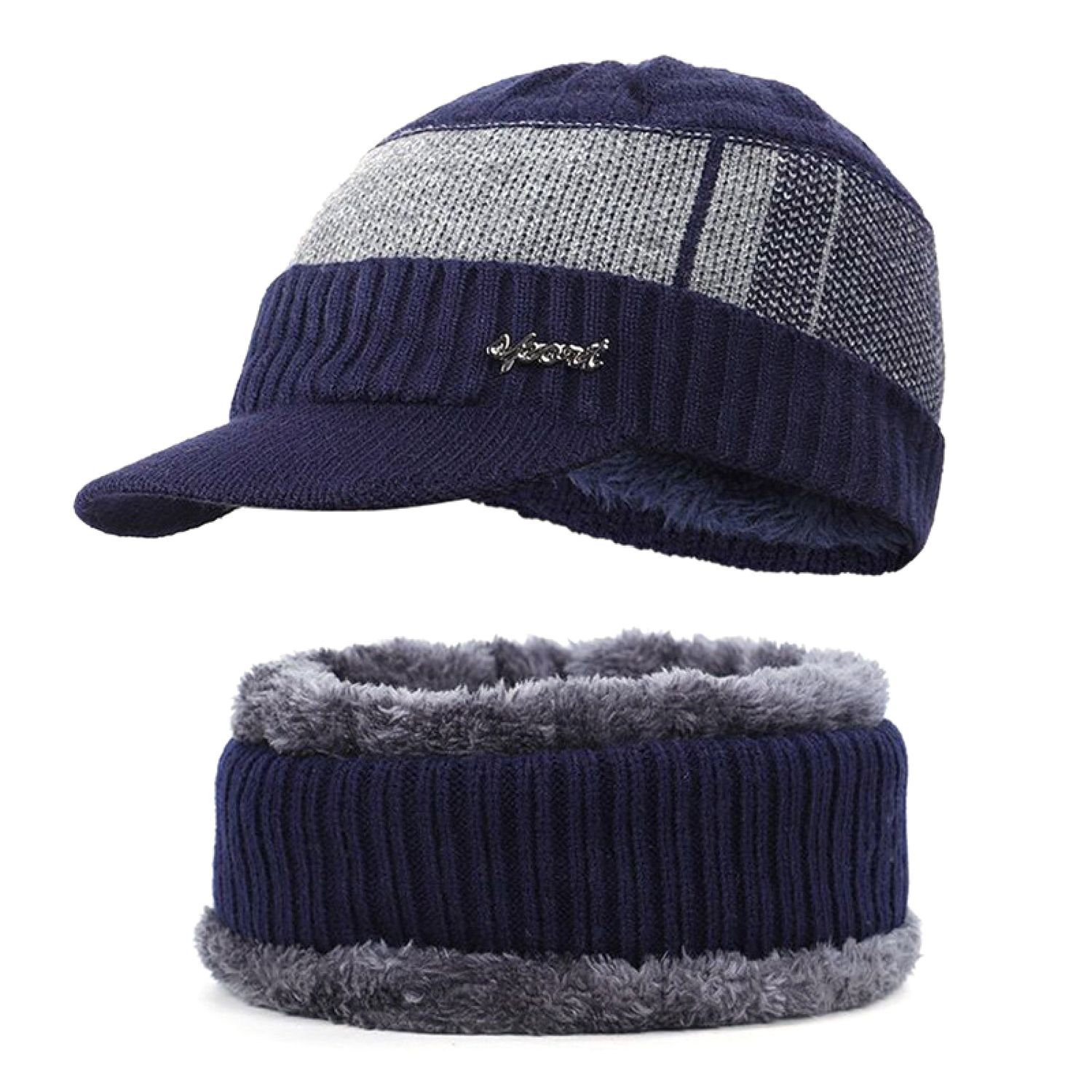 Man Winter Hat Set Fluffy Edges Cool Weather Man Winter Scarf Set