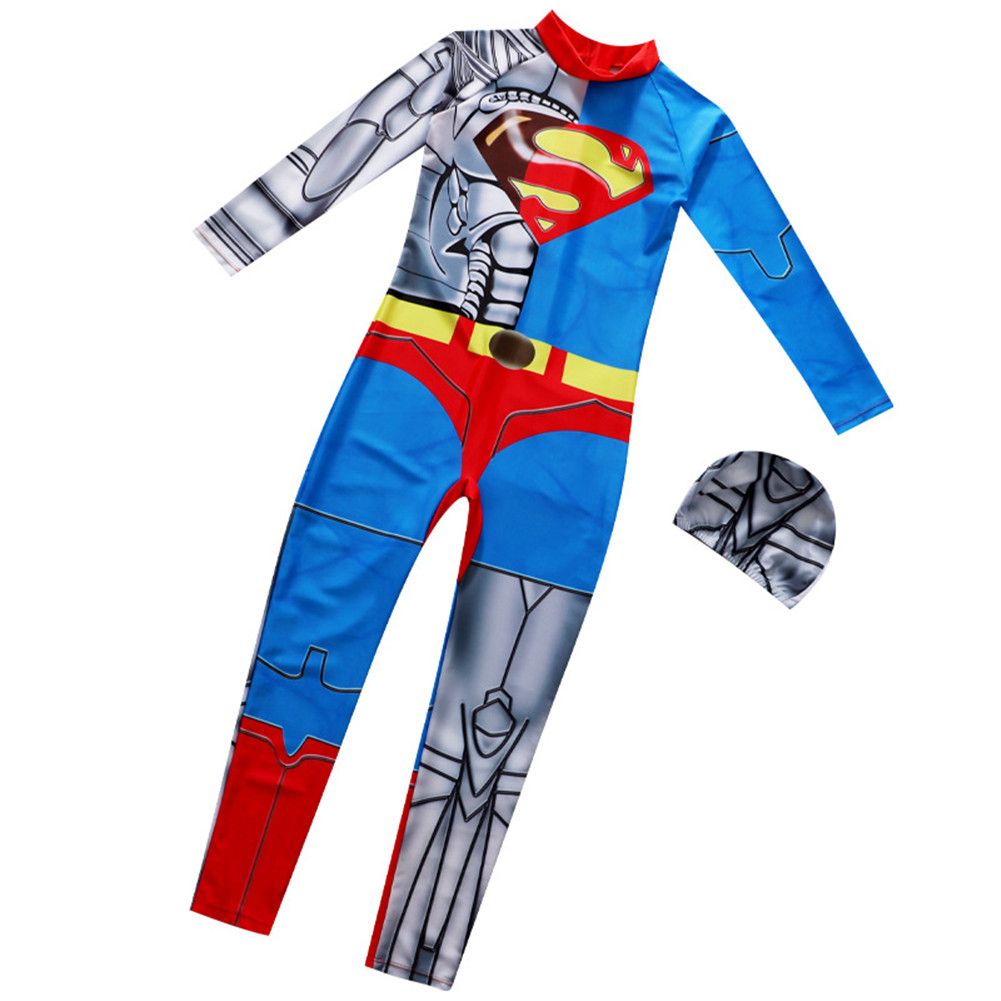 Yfashion 2 Pcs/set ldren wear Sunscreen Long-sleeve One-piece suit + ing Cap For 5-11 Years Old Kids color