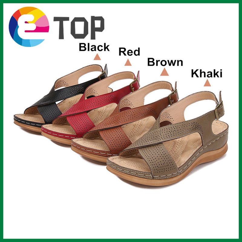 Plus Size Bohemian Vintage Cross Strap Wedge Sandals For Women