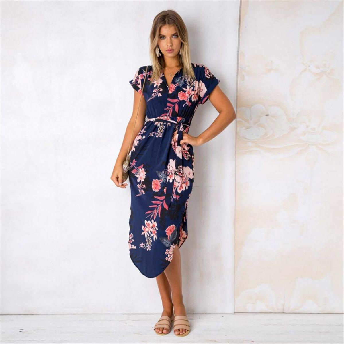 Elegant Asymmetrical Boho Dresses Women Dress Summer Bohemian Dress Midi Sundress Female Plus Size Casual Floral Vestidos