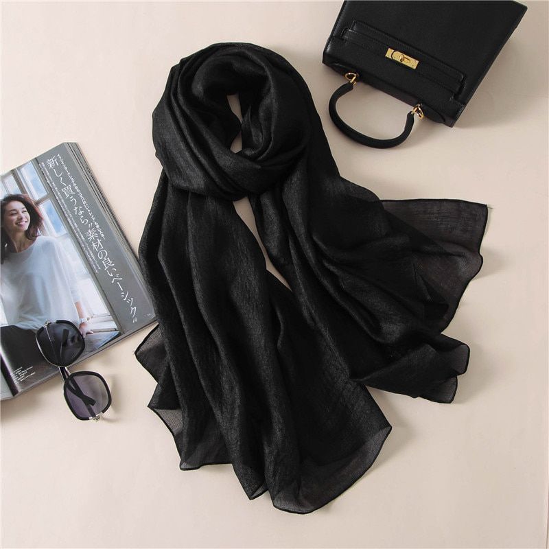 2021 Luxury Brand Women Fashion Scarf Plain Solid Silk Linen Shawls Scarves Summer Lady Bandanas Pashmina Foulard Hijab 180*90Cm