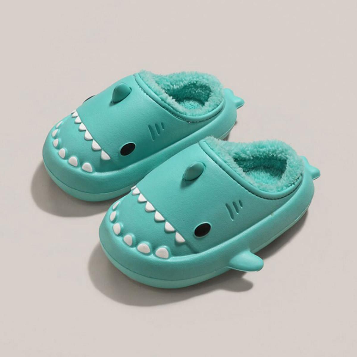 Mo Dou Cute Cartoon Shark Cotton Slippers Kids Warm Winter Shoes Parents Children Waterproof Indoor Outdoor Plush Soft