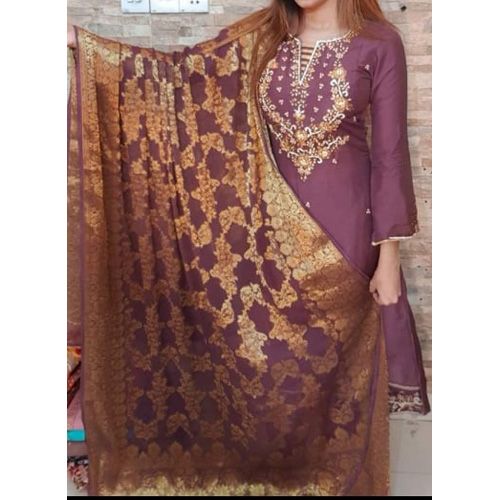 lavander color Indian Heavy gorgeous luxaries Semi stitched cotton Excellent stone Work, Exclusive Fashionable Katan dupatta, Stylish and Comfortable, Salwar Kameez (3 Piece) for Women