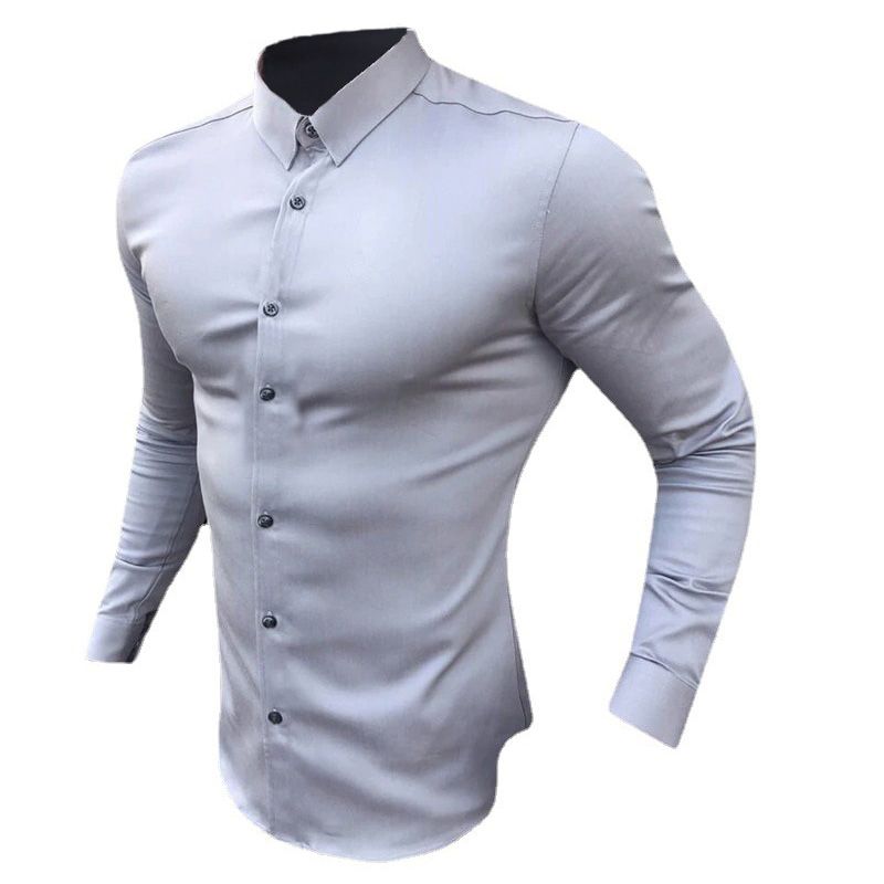 Autumn Fashion Long Sleeve Shirt Men Solid Super Slim Fit Male Social Business Dress Shirt Brand Men Gym Fitness Sport Clothing