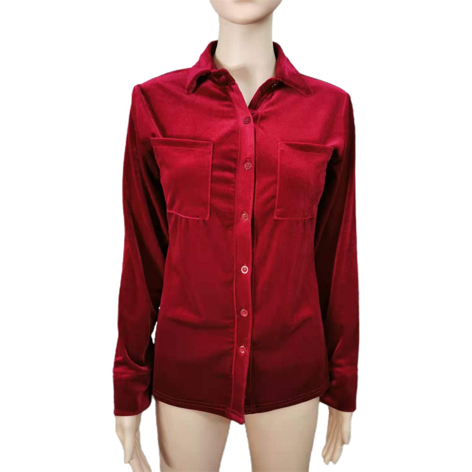 Women Shirt Anti-fade Lapel Button Ladies Tops Tament Shirts