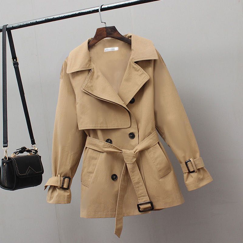 Fashion Women Trench Coat Spring Autumn Vintage Belt Double Breasted Khaki Trench Outwear Slim Office Ladies Overcoat Y541(null)
