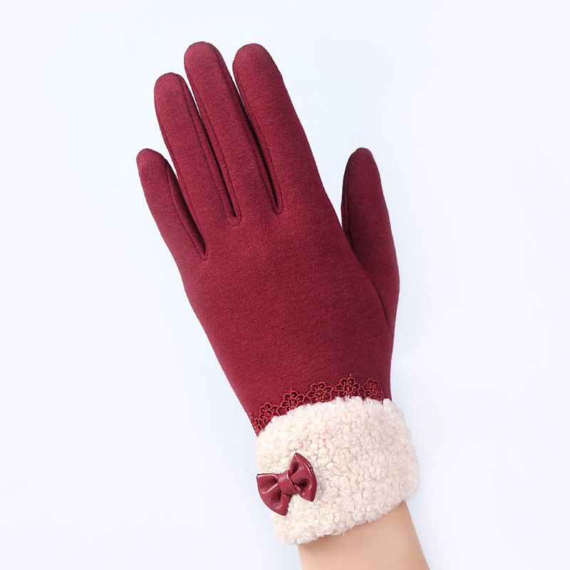 Fashion Elegant Womens Touch Screen Gloves Winter Ladies Lace Warm Cashmere Full Finger Mittens Wrist Guantes Gift 16A-F