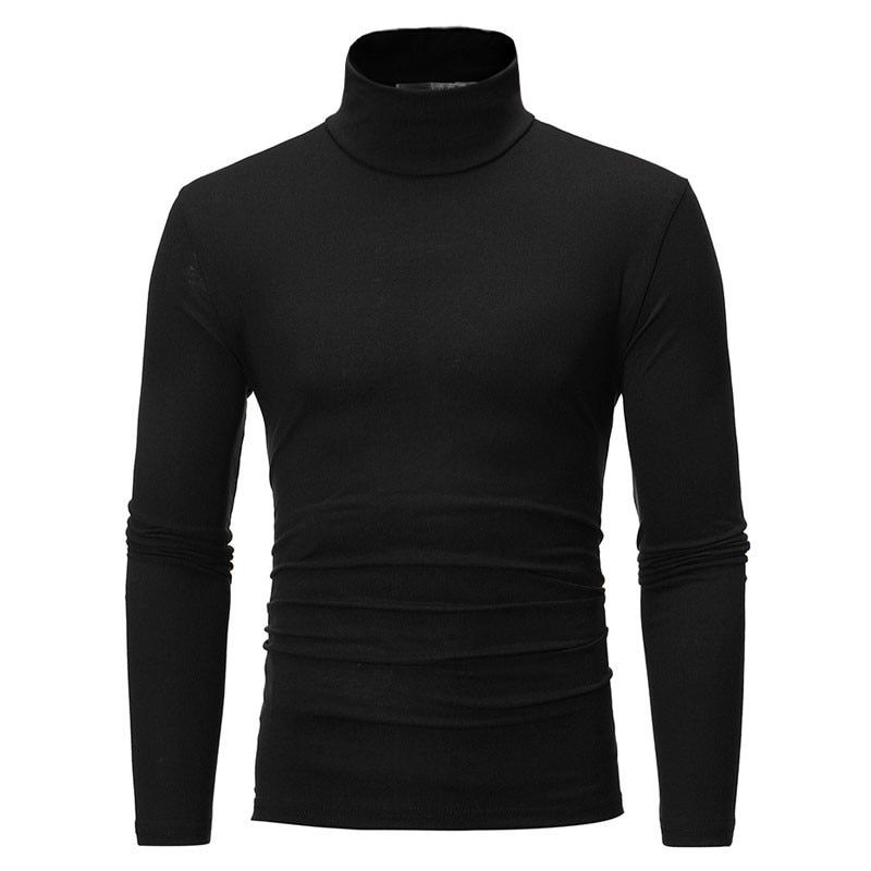 2020 New Men's Solid Color Turtleneck T Shirts Male Slim Fit Long Sleeve T Shirts Black White Men tshirt Tops M-3XL