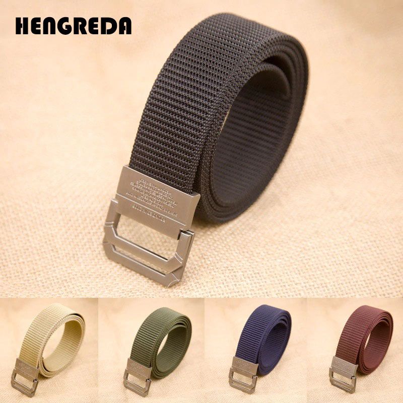 Men Nylon Canvas Belt Army Tactical Belts Outdoor Sport Double Buckle Weave Belt - belt for men