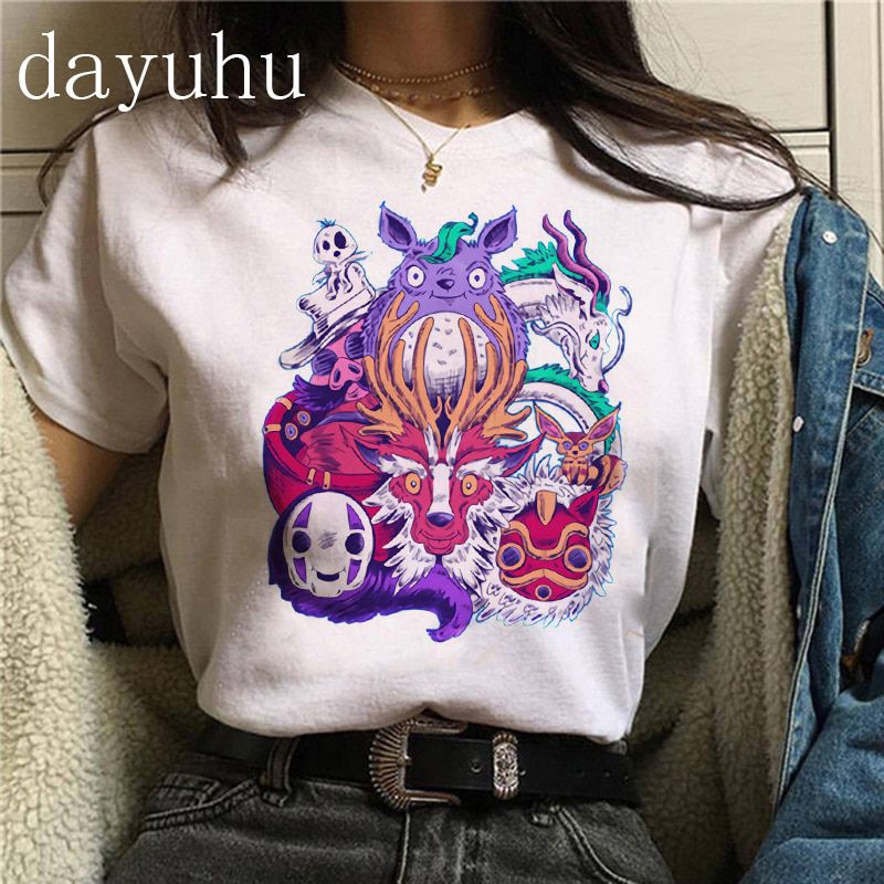 90s Totoro T Shirt Harajuku Kawaii Women Ullzang Sprited Away Tshirt Funny Manga T-shirt Studio Ghibli  Anime Top Tee Female