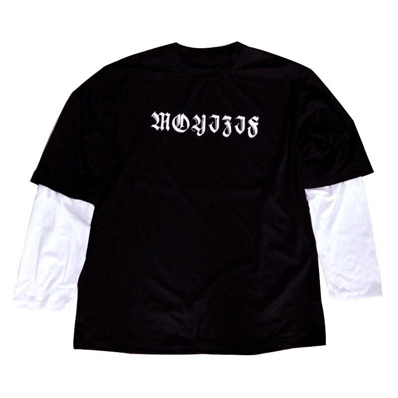 Autumn High Street Diablo Long-sleeved Men's Fake Two-piece T-shirt Male Students Korean Loose Clothes Trendy Men's Clothing