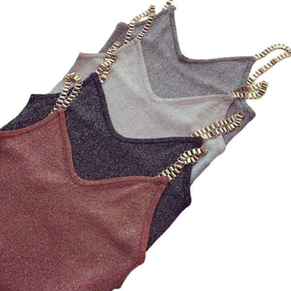 Sling Vest for Women Sequined Vest Bottoming Women Sling Tank Tops Solid Color Slim Fit V-neck Sling