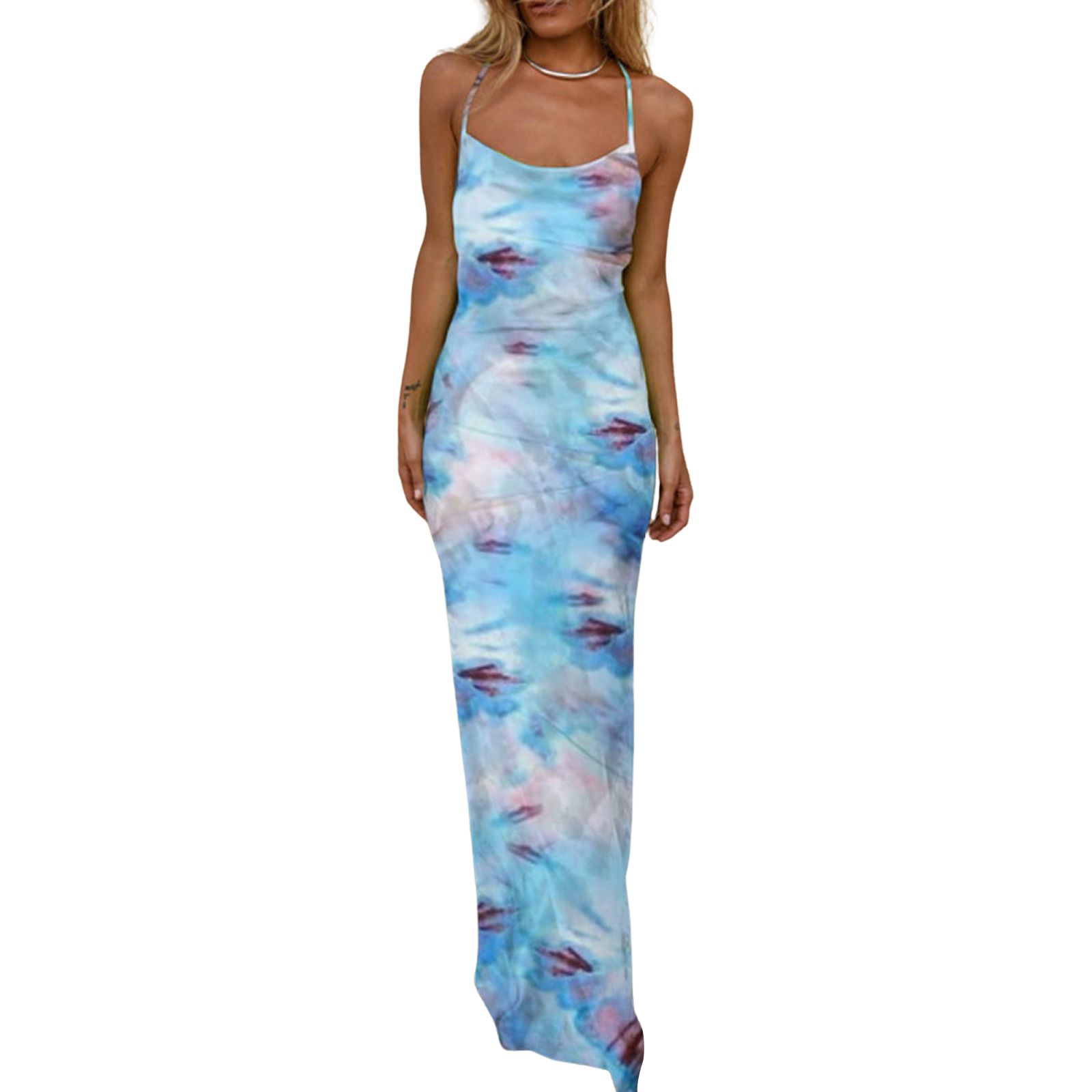 Women Camisole Dress with Tie-dye Pattern, Lengthened Version  Style Summer Clothing