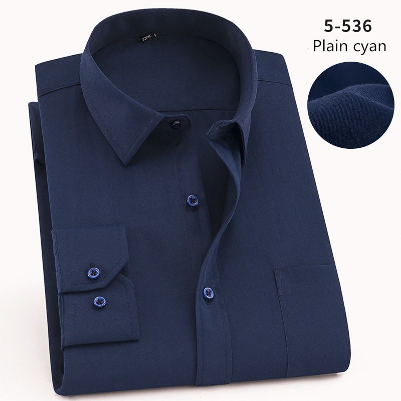 Plus Size 8XL Business Men Dress Shirts Long sleeve Twill Work Shirt Mens Solid  Plain Blue White Chest Pocket Clothing Summer