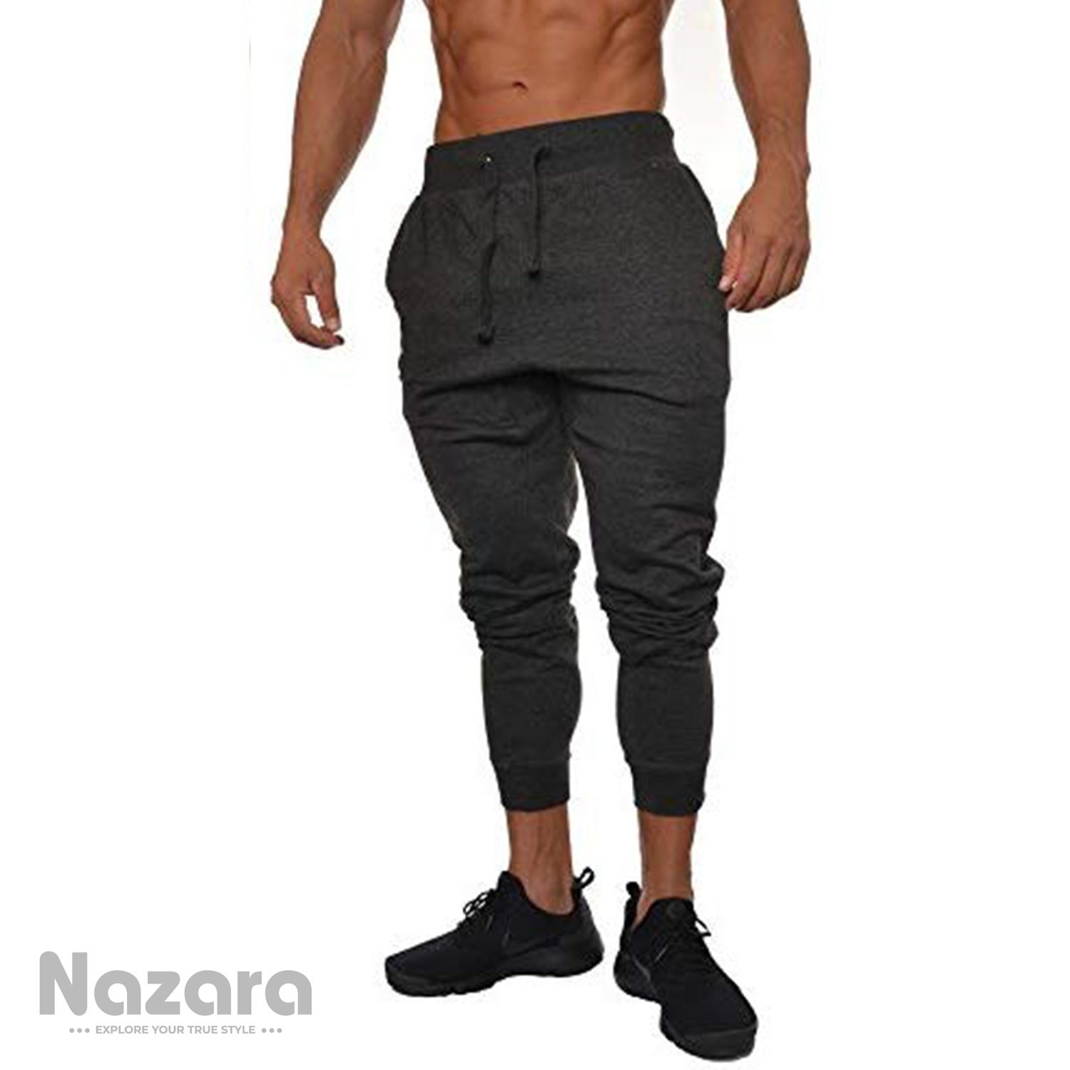 Dark Gray Cotton Slim Fit Sweatpants for Men