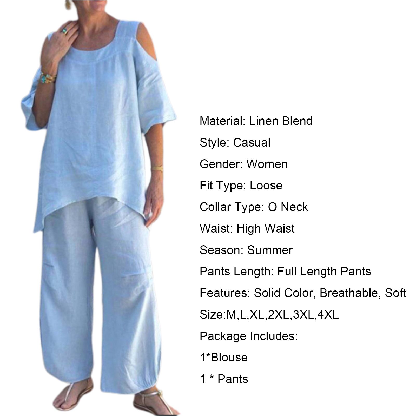 Blouse Pants Solid Color Pure Color Crew Neck Blouse Trouser