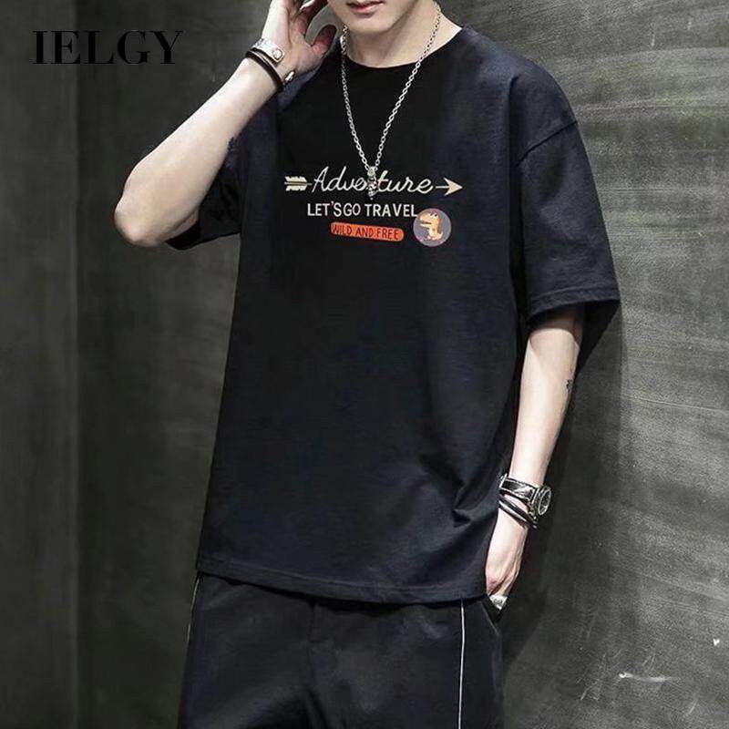 IELGY men's short sleeve t-shirt printed round neck cool versatile