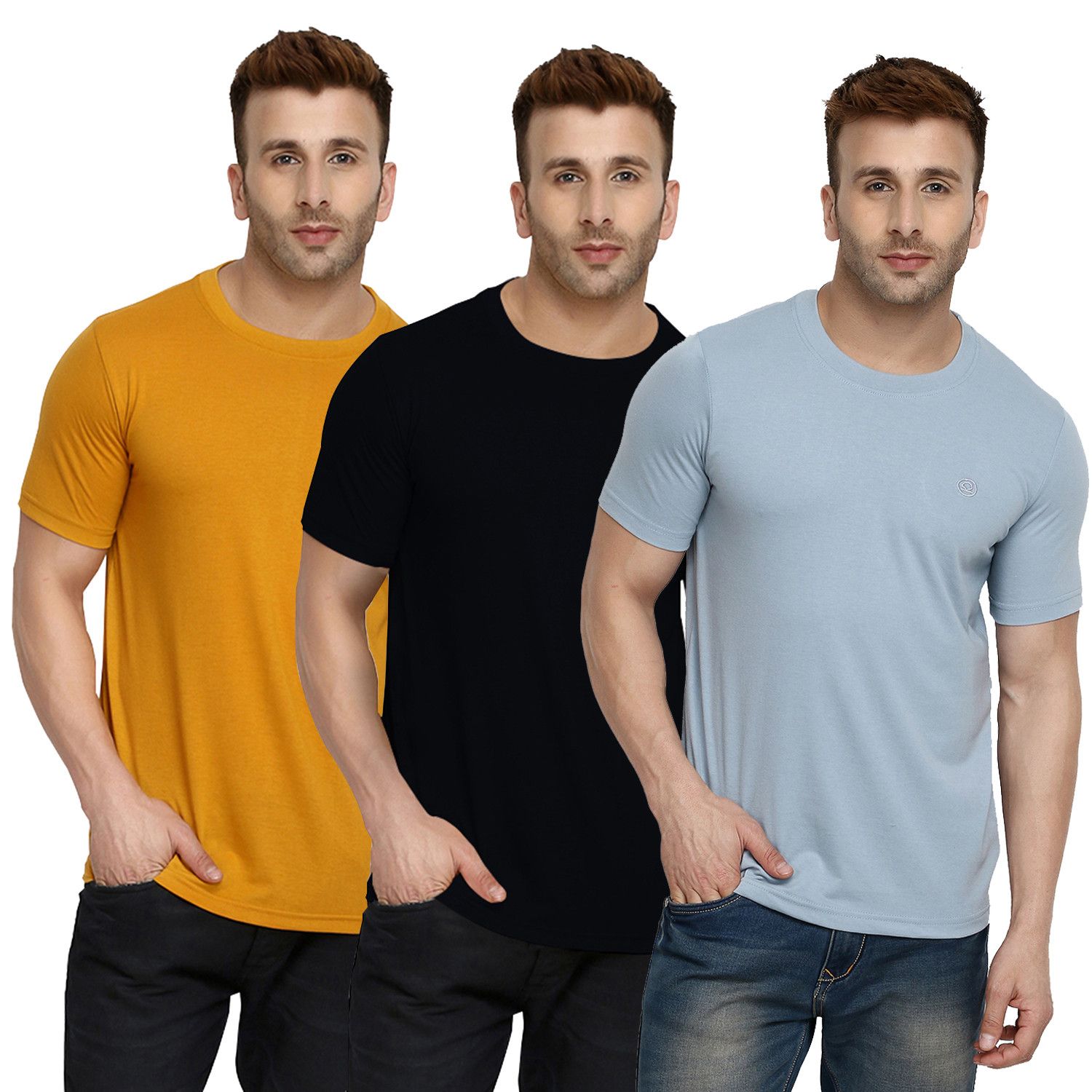 Pack of  3  pieces  combo  cotton fabrics Slim fit Half sleeve t-shirt.