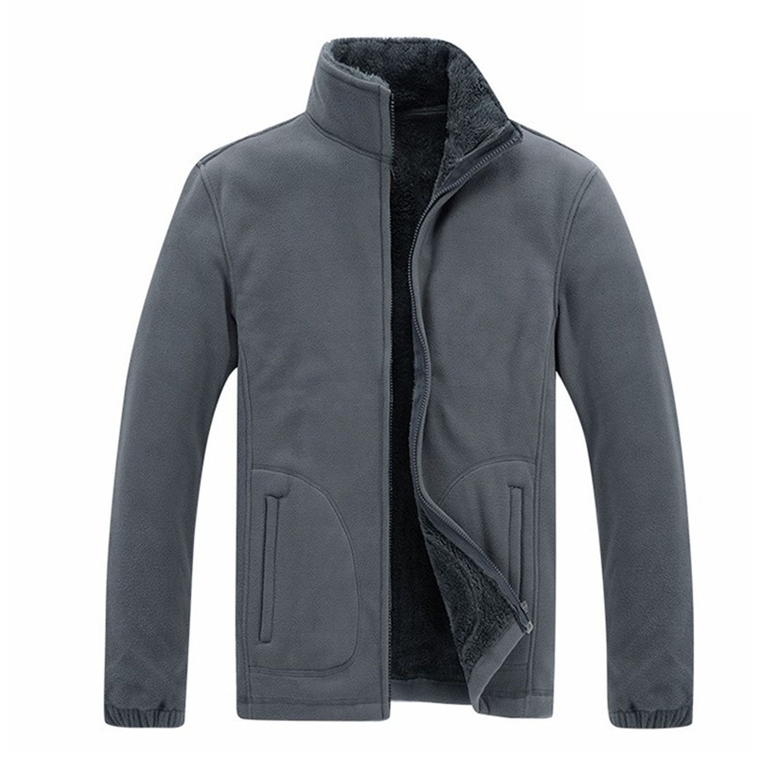 Fleece Jket Turtleneck Solid Color Cardigan Jket Outerwear