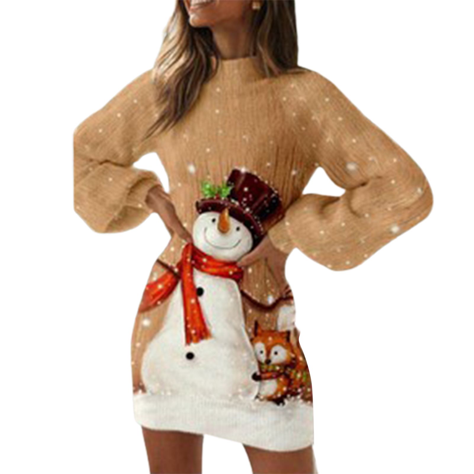 Christmas Dress Snowman Print Graceful Slim Dress