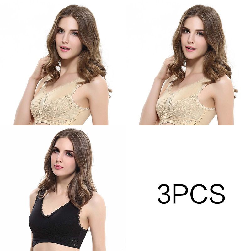 3pcs/set Push Up Bras for Women Lace Solid Color Cross Side Buckle Wireless Plus Size Women Sleep Bra Soft Bralette Top