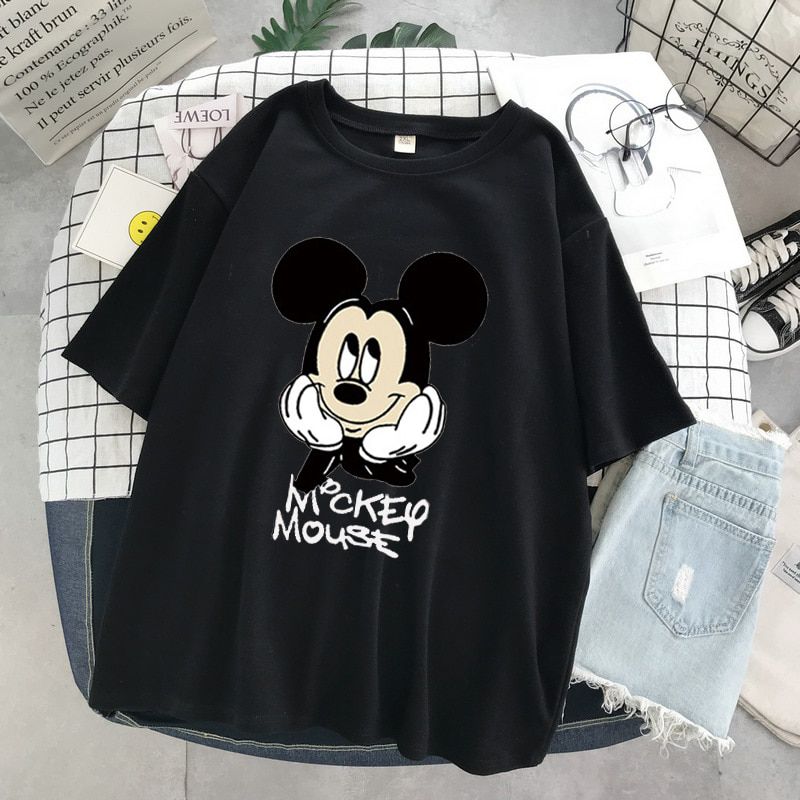 Disney 2021 T-shirt Women Cartoon Mickey Minnie Mouse Women Short Summer Regular t Shirt O-Neck White Tops Tee Shirt Loose Femme