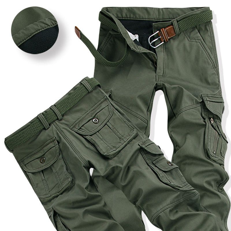 Mens Winter Pants Thick Warm Cargo Pants Casual Fleece ckets  Trouser Plus Size 38 40 Fashion Loose Baggy Joger Worker Male