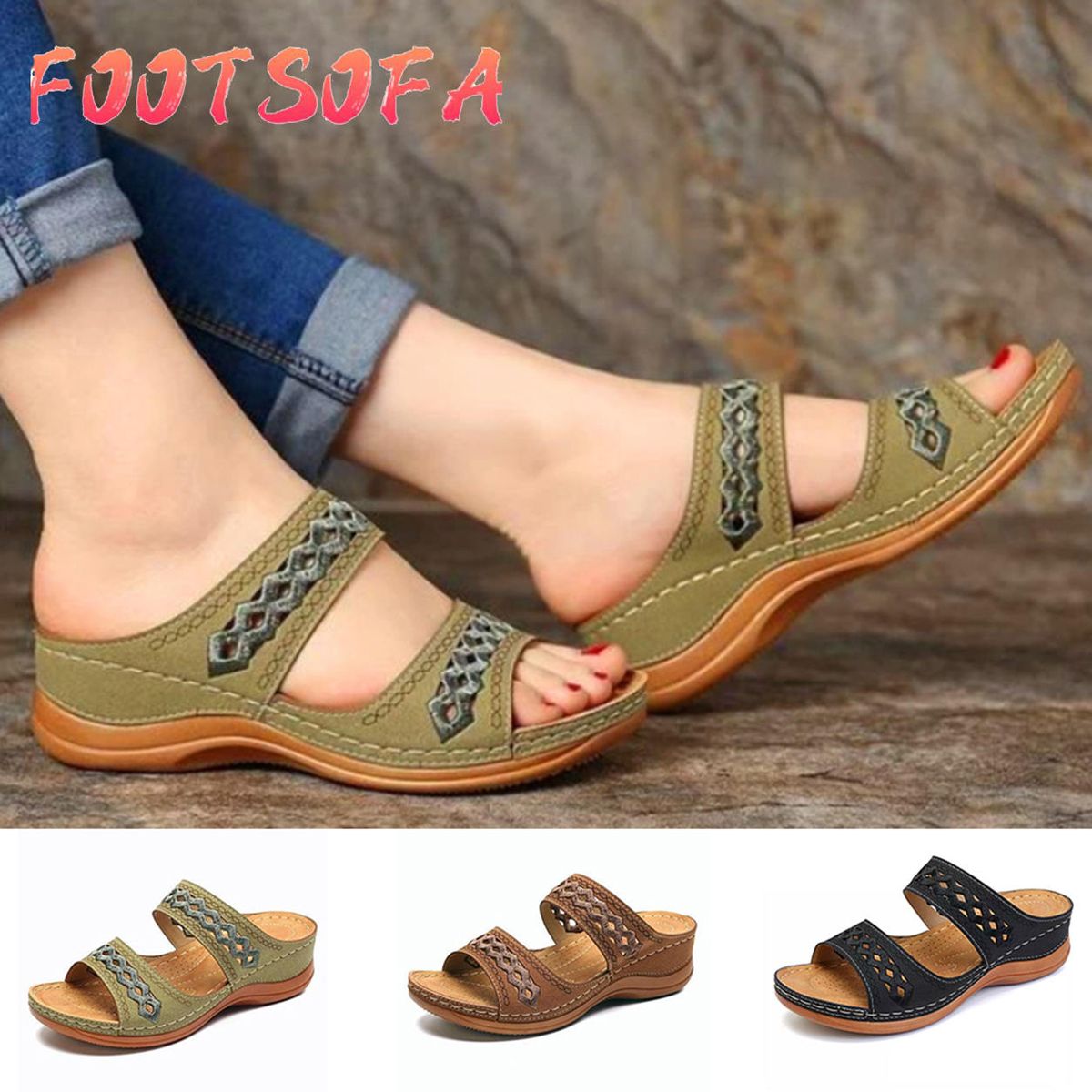 Women Wedge Sandal Breathable Retro Casual Shoes Open Toe Low Heel Sandals Plus Size