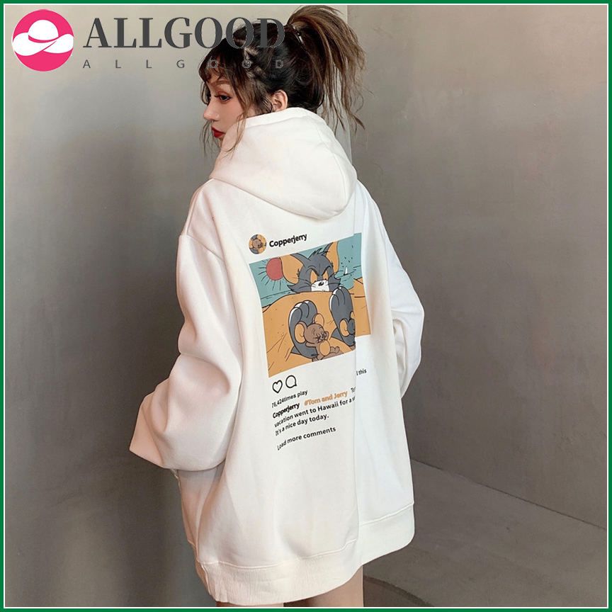 Cartoon Printed Student Autumn Harajuku Hoodies Streetwear Women Loose Cute Hooded BF Style Hoodies Girls Kawaii Casual Tops