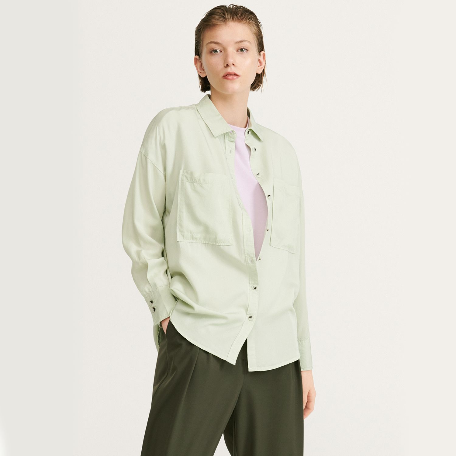 Long Sleeve Ladies Shirt With Large Pocket (Grn/Ct-22) - Blouse For Women