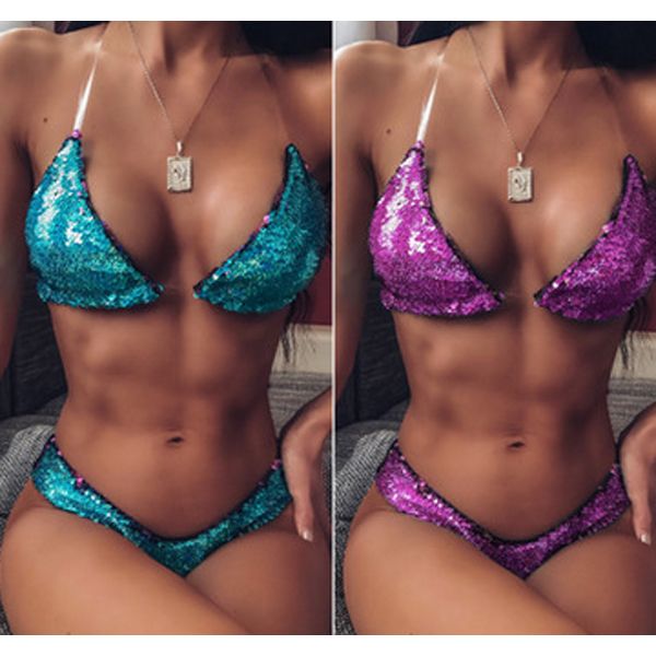 Two Pieces Swimming Suit Women Bathing Suit Sequin Swimsuit Swimming Trunks