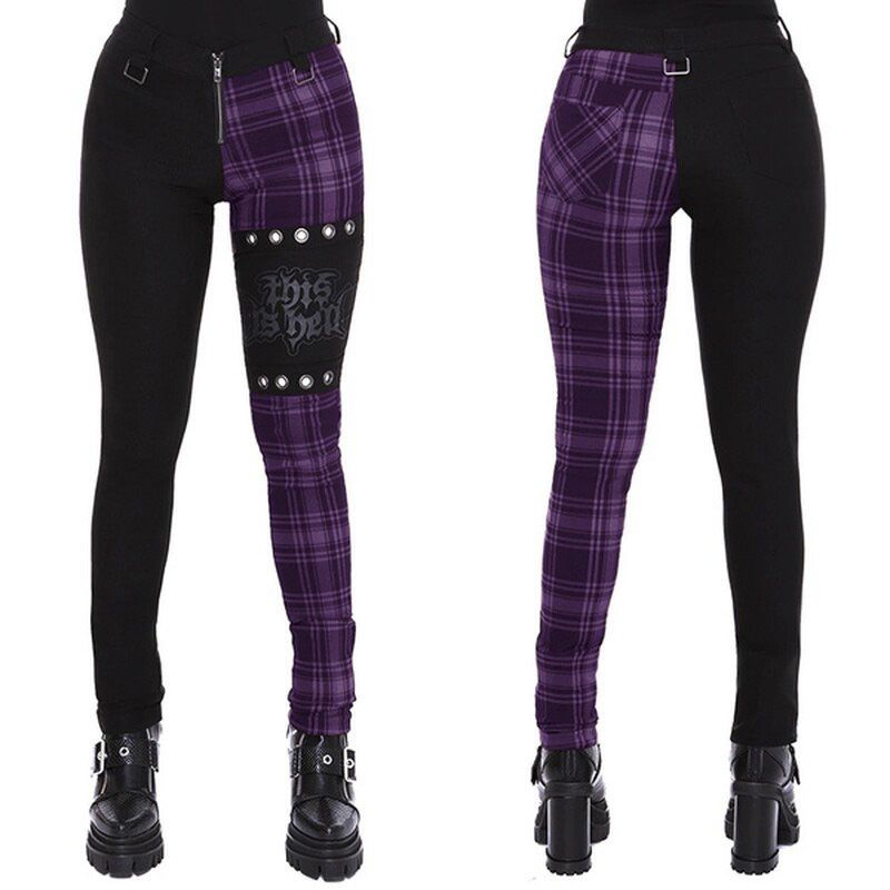 Plaid Pants Women High Waist Punk Pant Summer Spring Streetwear Woman Fashion Slin Fit Patchwork Zipper Gothic Pants