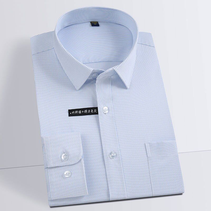 New 2020 Bamboo Fiber Long Sleeve Men Dress Shirts Slight Elastic Non-iron Formal Work Soft Business Solid Smart Casual Shirts
