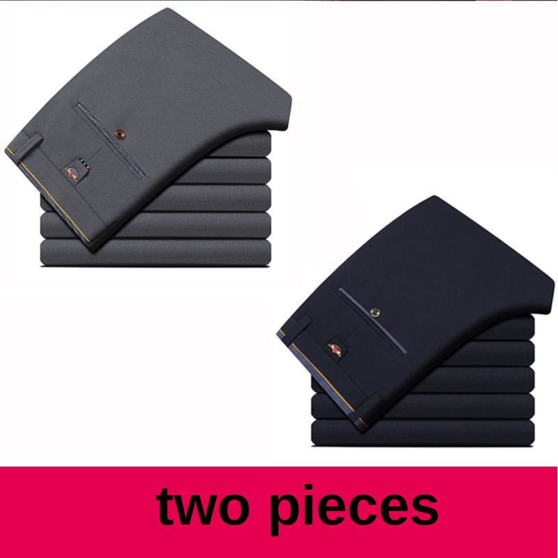 Casual Pants Male Stretch Business Straight Dress Trousers Ankle-Tied Men Office Pants Ice Silk Breathable Men's Classic Pants