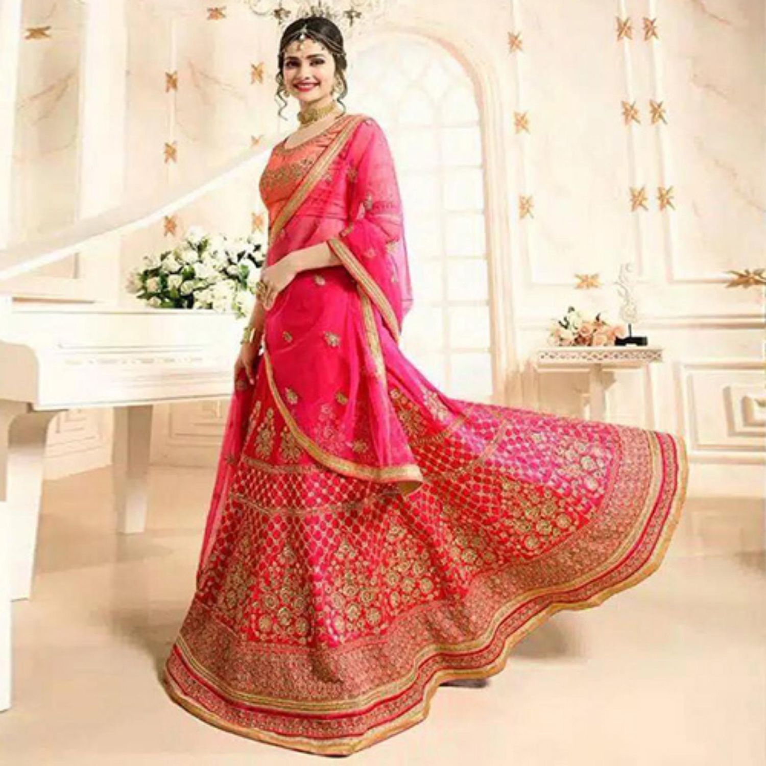 Fashionable Magenta Georgette Un-stitched Gown for Women